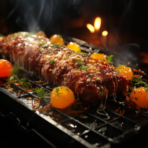 Photo grilled meat on the grill