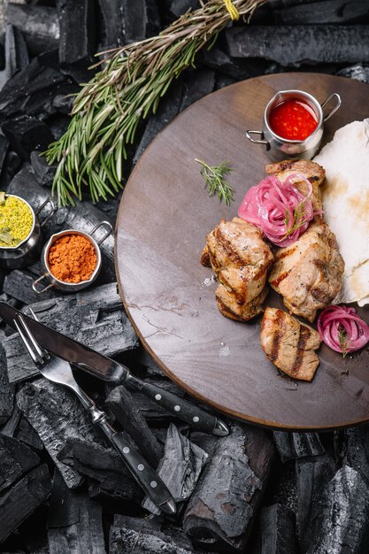 grilled meat in the kitchen of the restaurant