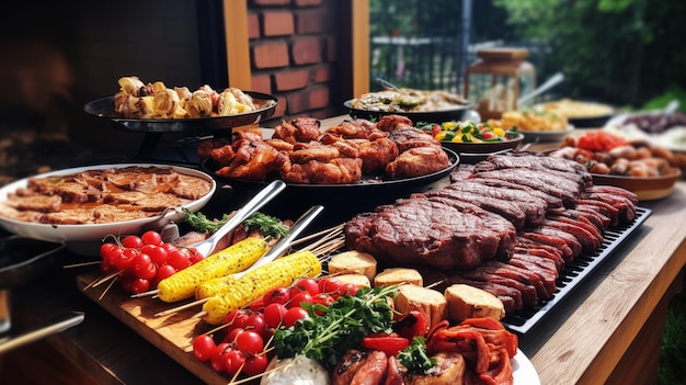 Photo grilled meat outdoors on a picnic table