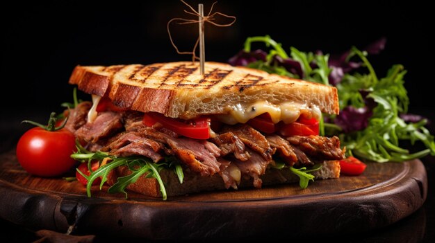 Photo grilled meat sandwich freshness and gourmet in a lunch me