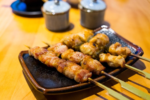 grilled meat skewer on the plate