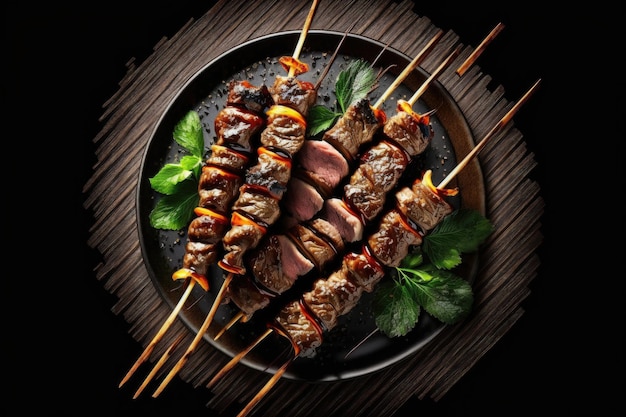 Grilled meat skewers shish kebab Illustration AI Generative