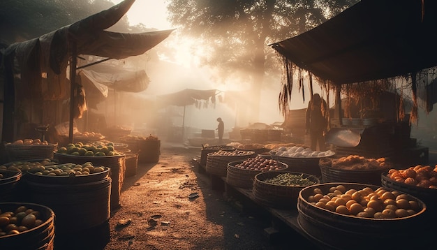 Grilled meat and vegetables fresh from the farm sold outdoors generated by AI