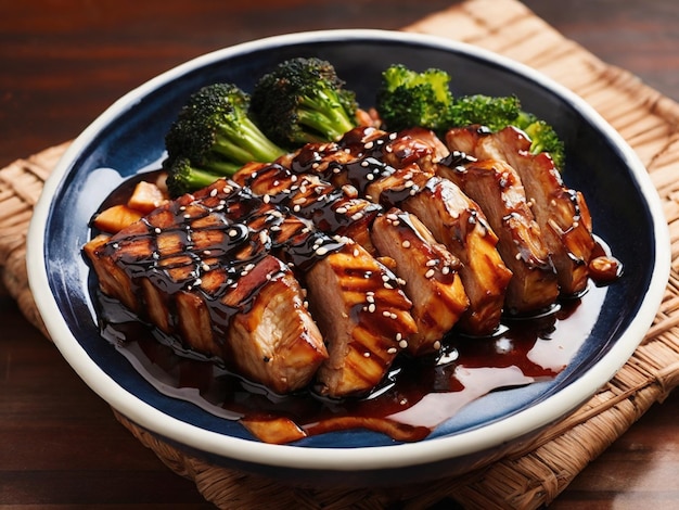 Grilled Meat and Vegetables on Organic Plate