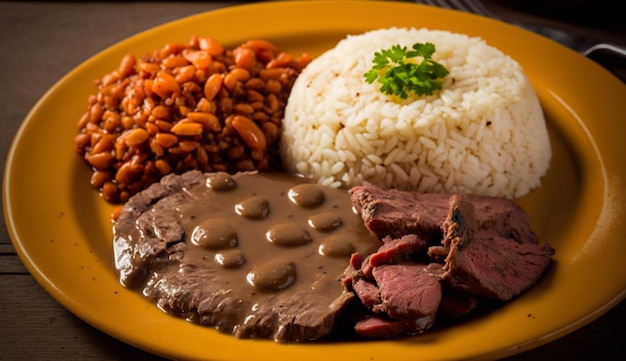 Photo grilled meat and veggie plate for lunch generative ai