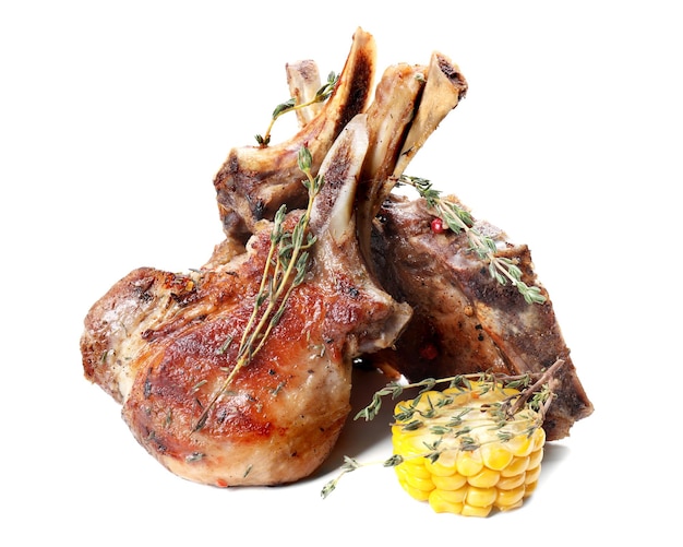 Grilled meat on white background