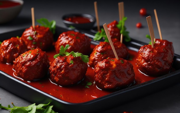 Grilled meatballs with spicy sauce on a plate 3d rendering
