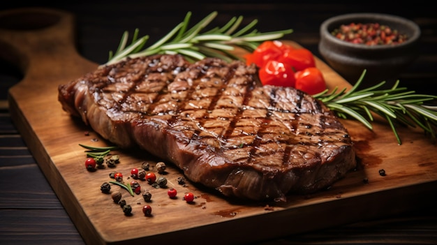 Photo grilled medium rib_eye steak with rosemary and peppe