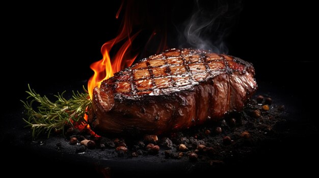Grilled medium rib eye steak with rosemary and pepperMacroAI Generative AI
