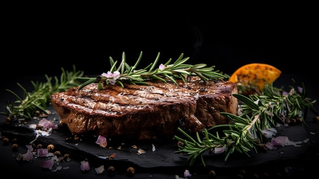Grilled medium rib eye steak with rosemary and pepperMacroAI Generative
