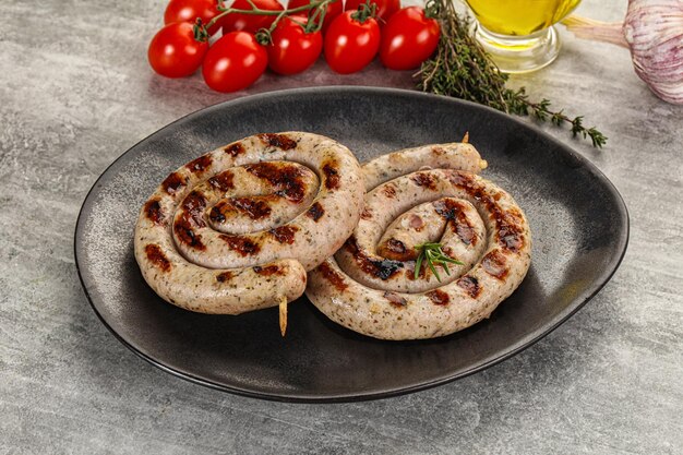 Grilled natural spiral meat sausage