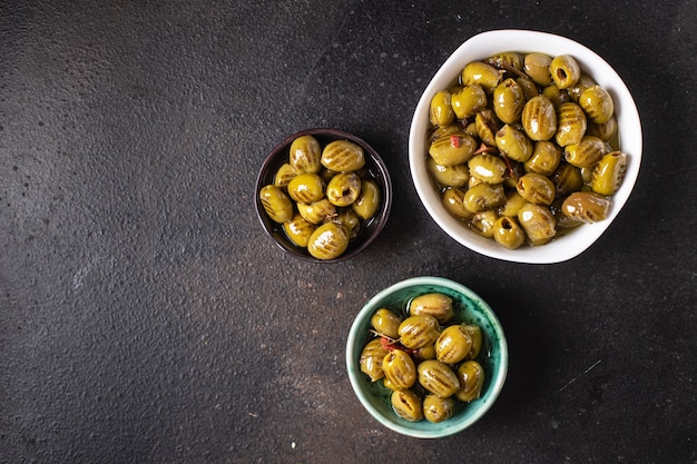 grilled olives fresh fruits in a plate ready to eat portion meal snack on the table copy space food