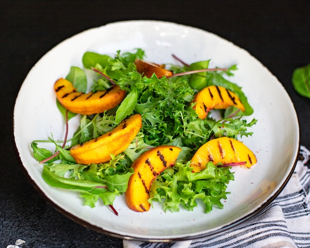 grilled peach salad lettuce leaves mix nectarine natural ingredient