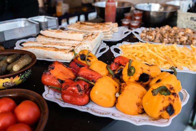 Grilled pepper on street market ready to eat