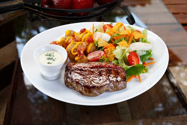 Grilled picanha steak with salad