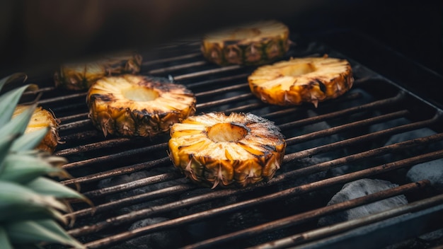 Grilled pineapples on a grill with the word pineapple on the grill