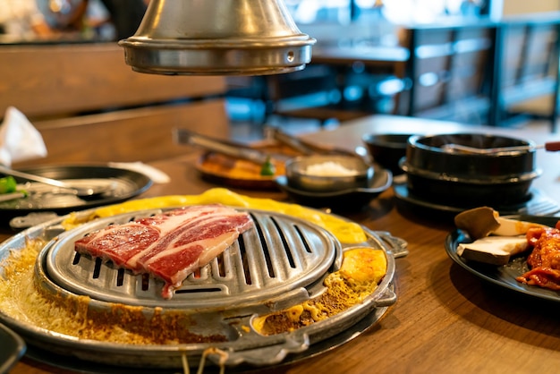 grilled pork and beef meat in Korean style or Korean BBQ