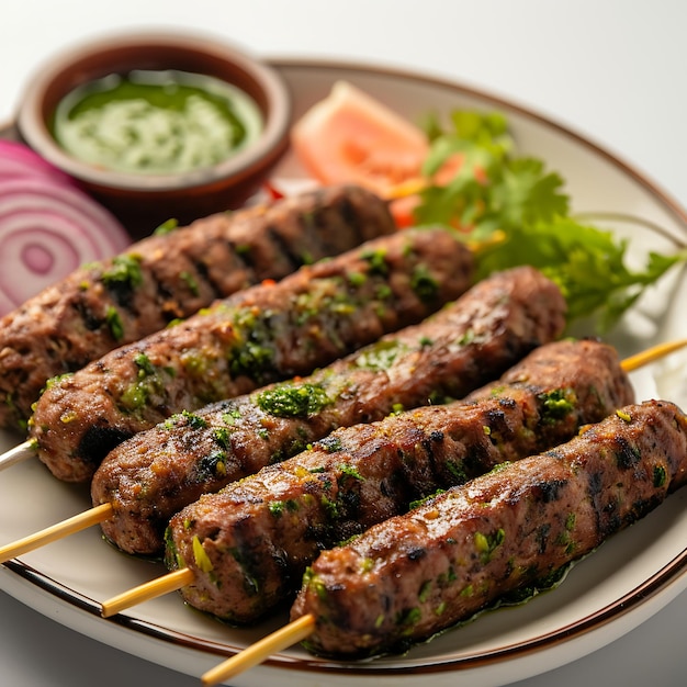 Grilled Pork Kebabs with Onion Parsley and Green Sauce