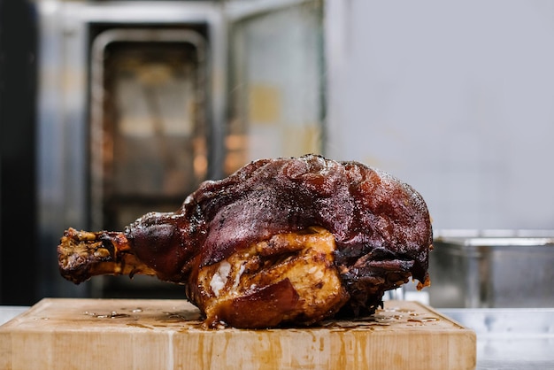 Grilled pork leg on the kitchen