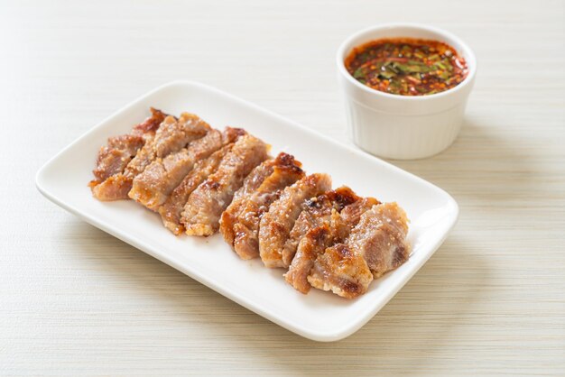 Grilled Pork Neck or Charcoalboiled Pork Neck with Thai Spicy Dipping Sauce