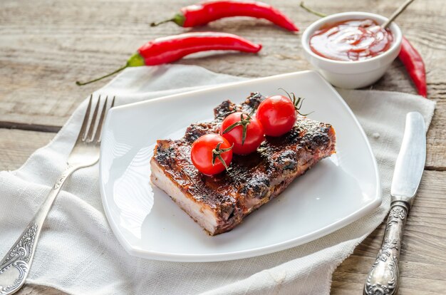 Grilled pork ribs in barbecue sauce