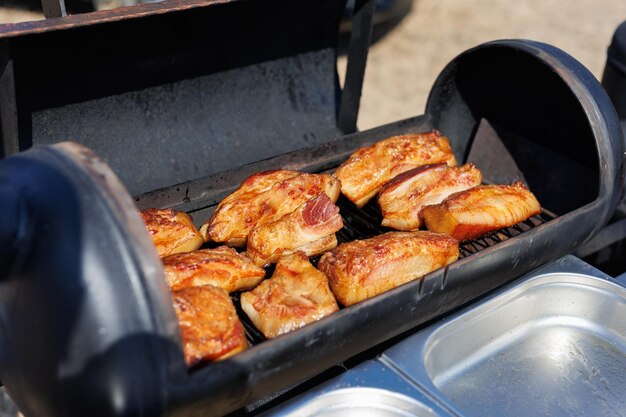 Grilled pork ribs with sauce Street food