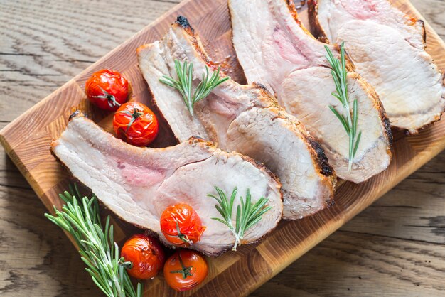 Grilled pork ribs on the wooden board