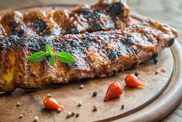 Grilled pork ribs  on the wooden board