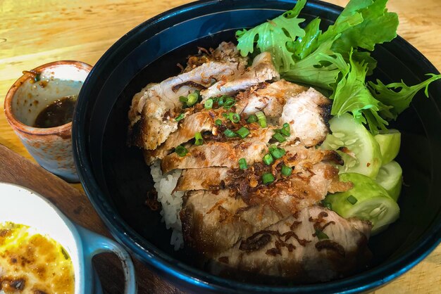 Grilled pork rice in bowl Japanese food