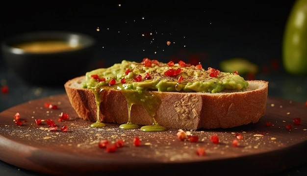 Grilled pork sandwich with avocado spread on rustic ciabatta bread generated by AI