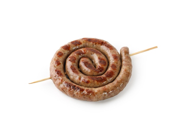 Grilled pork sausages isolated on white background with clipping path cut out BBQ sausage