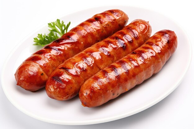 Grilled pork sausages on white Premium AI generated image