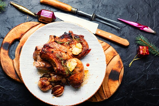 Photo grilled pork steaks for christmas