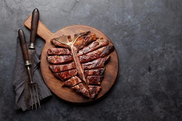 Grilled porterhouse beef steak Sliced Tbone