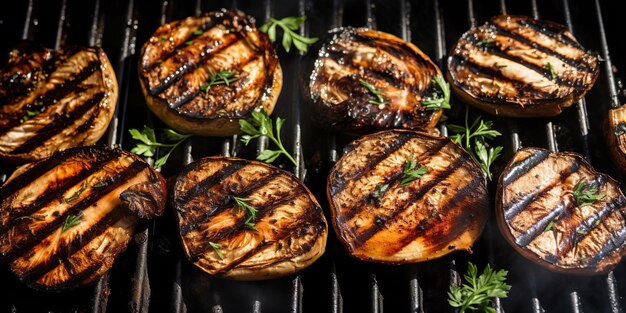 Photo grilled portobello mushrooms flamelicked delicacy