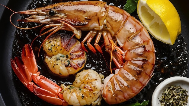 Grilled prawn and shrimp steak