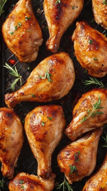 Grilled ready chicken drumsticks laid in round