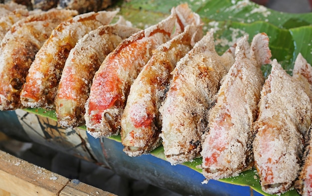 Grilled red tilapia fish with salt