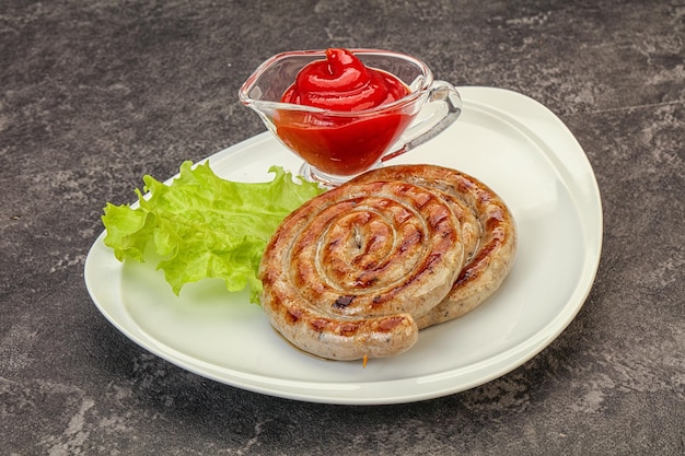 Grilled round pork tasty sausages