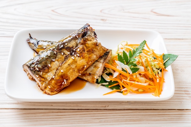 Grilled saba fish steak with teriyaki sauce