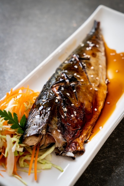 Grilled Saba fish steak with teriyaki sauce