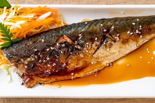 Grilled Saba fish steak with teriyaki sauce