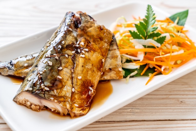 Grilled Saba fish steak with teriyaki sauce