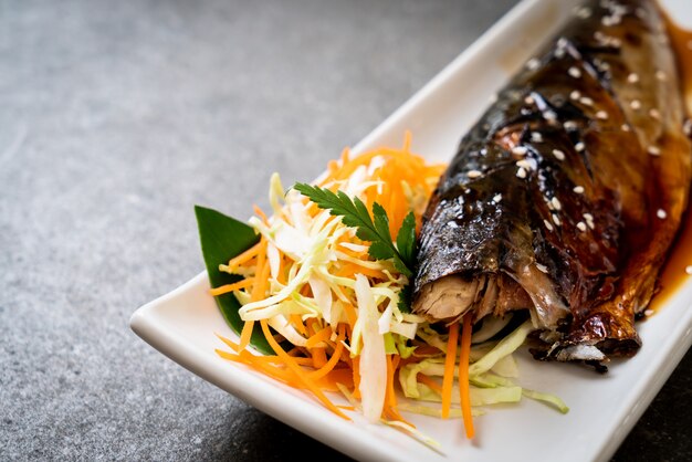 Grilled Saba fish steak with teriyaki sauce