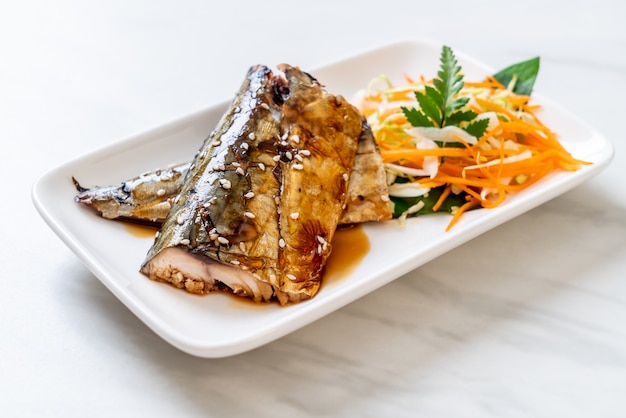 Grilled Saba fish steak with teriyaki sauce