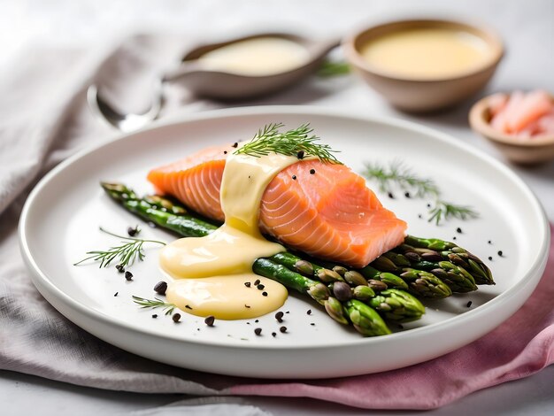 Photo grilled salmon and asparagus