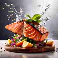 Photo grilled salmon fillet steak seafood dish with salad