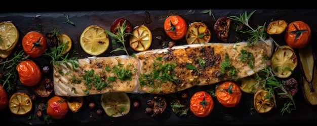 Филе лосося на гриле с травами и картошкой морепродукты Generative ai