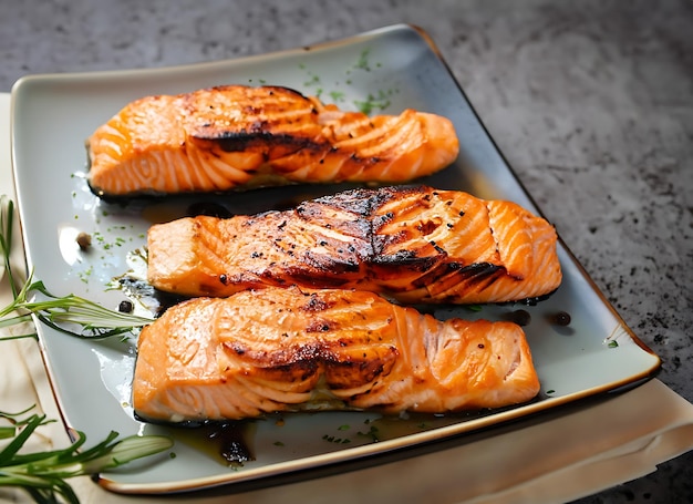 Photo grilled salmon healthy food baked salmon hot fish dish