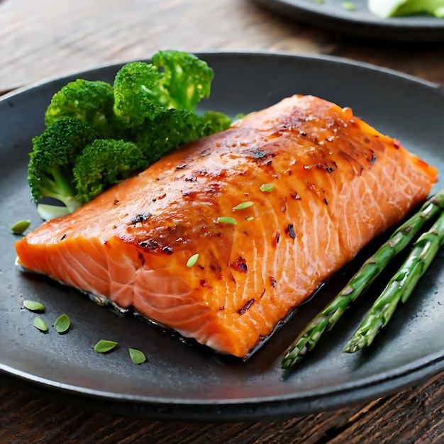 Grilled salmon Healthy food baked salmon Hot fish dish